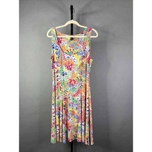 Ralph Lauren Dresses & Skirts - Lauren Ralph Lauren Dress Womens Large Fit Flare Hawaiian Beach Stretch